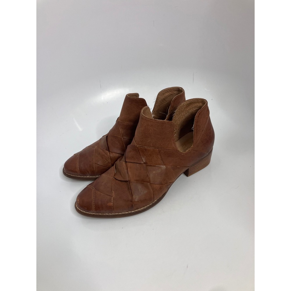 Seychelles Ankle Boots Women 7.5 Brown Good Woven Leather Cut Out Zip Booties